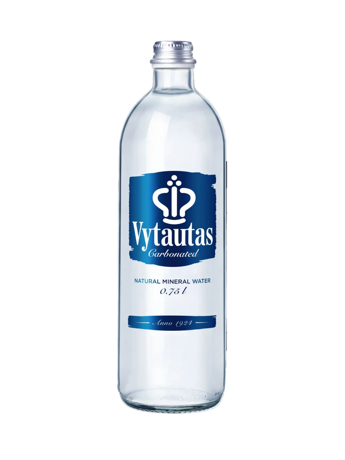 Vytautas carbonated natural mineral water in a glass bottle with a silver cap