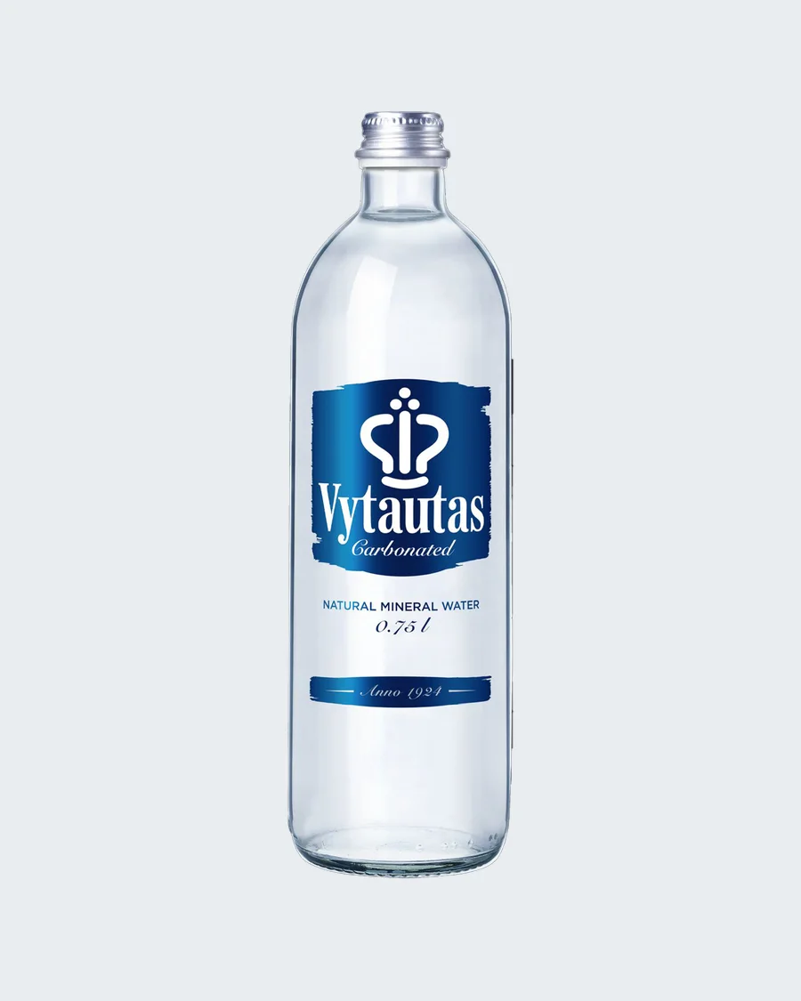 Vytautas carbonated natural mineral water in a 750 ml glass bottle