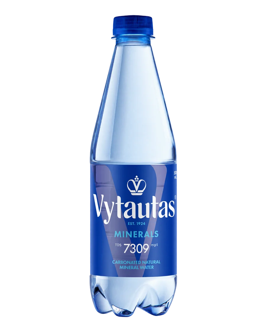 Vytautas carbonated natural mineral water in a 500 ml PET bottle
